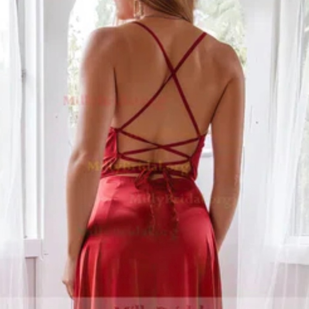 A-line Floor-length Cowl Neck Silk-like Satin Split Front Prom Dresses